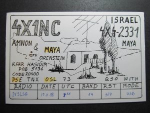 10073 Amateur Radio QSL Card KFAR HASIDIM ISRAEL