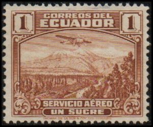 Ecuador C70 - Mint-H - 1s Plane / Mt Chimborazo (1939) (cv $0.40)