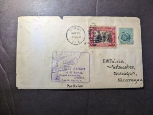 1923 USA Airmail FAM 5 First Flight Cover FFC Miami FL to Managua Nicaragua