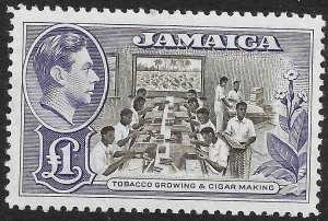 JAMAICA SG133a 1949 £1 CHOCOLATE & VIOLET MTD MINT