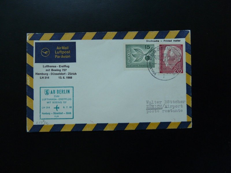 first flight cover Berlin Zurich Boeing 727 Lufthansa 1966