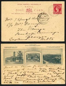 Zululand 1900 Natal Postcard from Eshowe to England via Durban