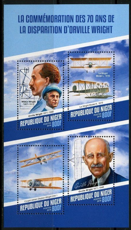 NIGER 2018 70th MEMORIAL ANNIVERSARY OF ORVILLE WRIGHT SHEET  MINT NH