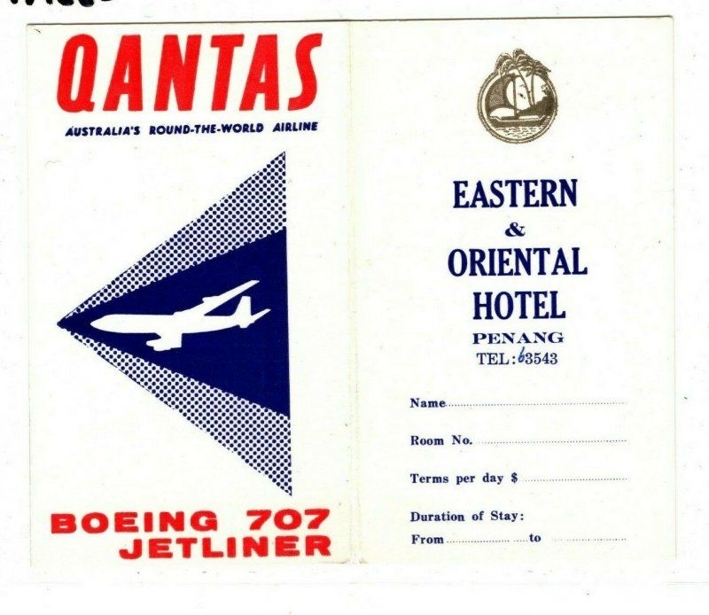 Australia AVIATION Qantas MALAYA Hotel Airline BOEING 708 JETLINER c1967 AA222