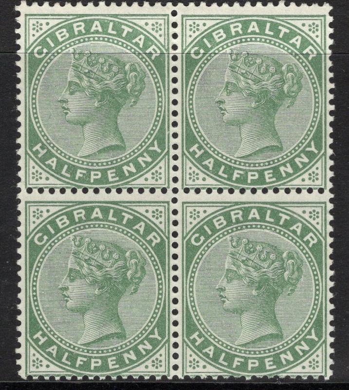 GIBRALTAR SG39 1898 ½d GREY-GREEN MTD MINT BLOCK OF 4(2xUM) 