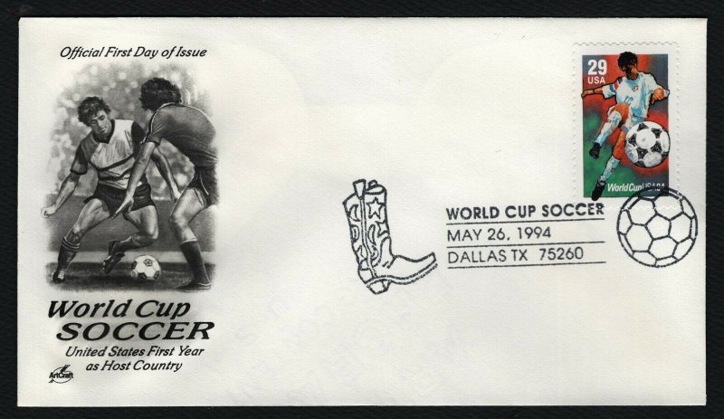 #2834 29c 1994 World Cup, Art Craft-Dallas FDC **ANY 5=FREE SHIPPING** 