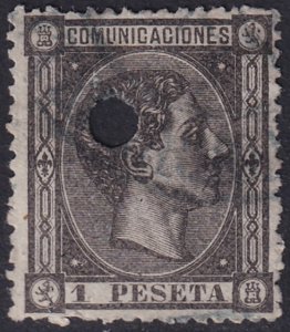 Spain 1875 Sc 219 telegraph punch (taladrado) cancel