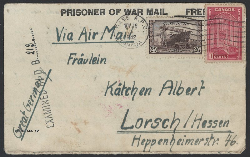 Canada German Prisoner of War (WWII) Cover with Traanslation!