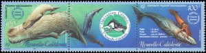 New Caledonia #906, Complete Set, Pair + Label, 2002, Whales, Marine Life, Ne...