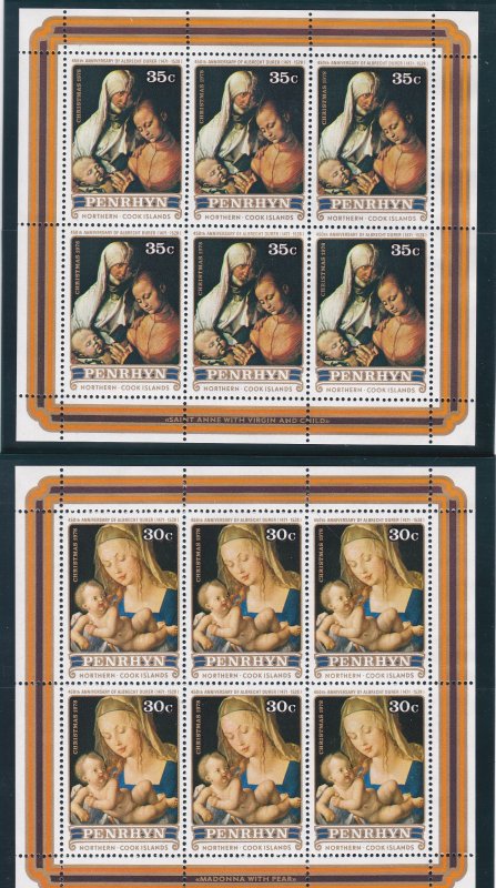 Penrhyn # 105-106, Christmas - Durer Paintings, Mini Sheets, NH, 1.2 Cat.