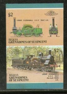 St. Vincent Gr. Bequia 1987 LNW Cornwall 1847 Locomotive Sc 31 Imperf Pair Tr...