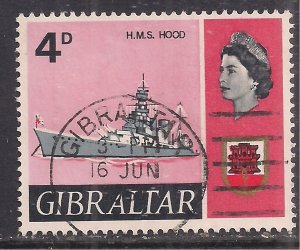 Gibraltar 1967 QE2 4d HMS Hood used SG 205 ( K1469 )