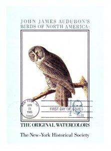 NY Historical Soc. FDC #1863 John J Audubon Art Birds of America Pamphlet 1985