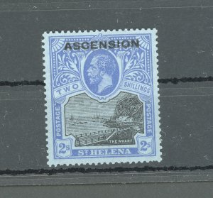 1922 Ascension, Stanley Gibbons #7 - 2 Shillings Black and Blue Paper Blue - MNH