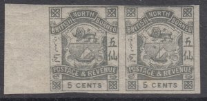 SG 41b North Borneo 1887-92. 5c slate imperf pair. Fine unmounted mint CAT £55