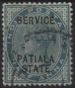 India: Patiala O8 (used) ½a Victoria, grn, ovpt “Service Patiala State” (1895)
