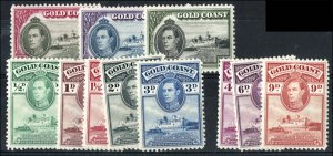 Gold Coast 1938 original line perf set sg120-30 excl 2½d, see note in SG, fine