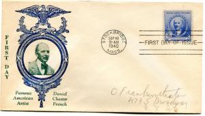 887-21b Famous American, Daniel French, Sadworth Cachet FDC