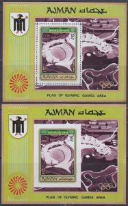 AJMAN MICHEL Cat # BLK003A-B MNH 2 S/S MUNICH 1972 OLYMPICS - PERF & IMPERF