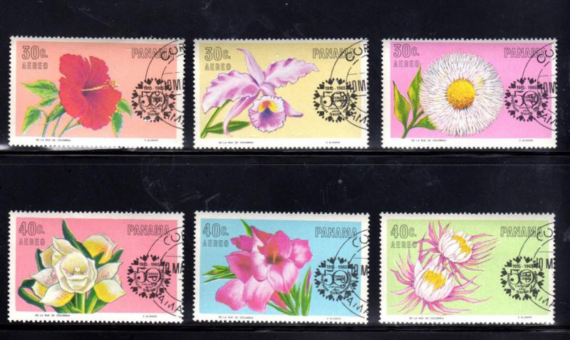 PANAMA #C343-C348  FLOWERS SET OF 6  CTO   MINT  VF NH