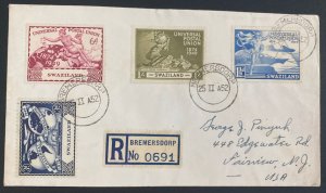 1952 Bremersdorp Swaziland Cover To Fairview NJ USA Universal Postal Union