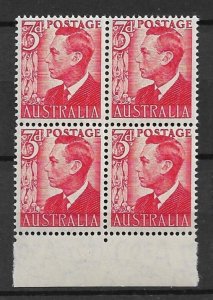 1951 Australia Sc235 3¢ King George VI MNH block of 4