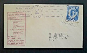 1934 Niuafo'ou Island Tonga To Fort Lee NJ Matson Line Tin Can Canoe Mail
