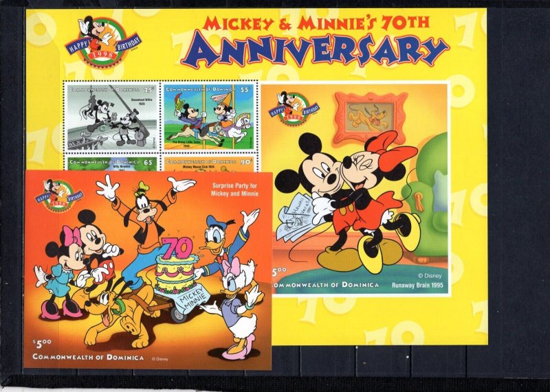 DOMINICA 1998 DISNEY MICKEY AND MINNIE MOUSES SHEET OF 6 STAMPS & S/S MNH