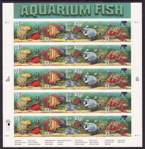 USA-Sc#3317-20- id12-unused NH sheet-Aquarium Fish-Marine Life-1999-