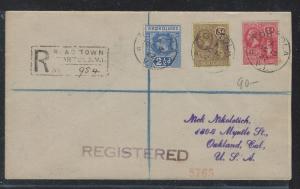 VIRGIN ISLANDS (P12103B)  KGV 1D+2 1/2D+3D REG COVER TO USA 1922