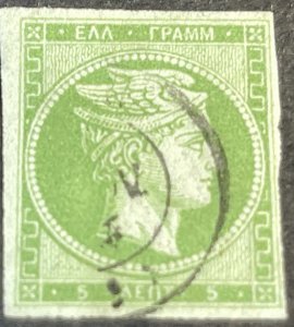 GREECE # 11-USED---SINGLE---GREEN ON GREENISH PAPER---1861-62