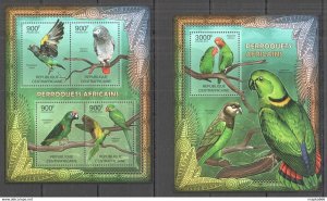 2012 Central Africa Fauna Birds Les Perroquets Africains Parrots Bl+Kb ** Ca858