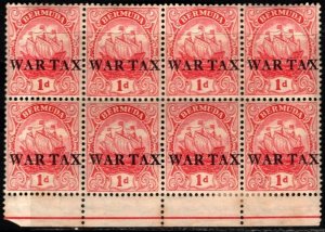 1918 Bermuda Scott #- MR1 1 Pence King George V War Tax Stamp Overprint Block/8