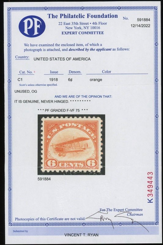 USA #C1-C3 Curtiss Jenny Airmail Postage Stamps PF Cert 1918 Mint NH F-VF