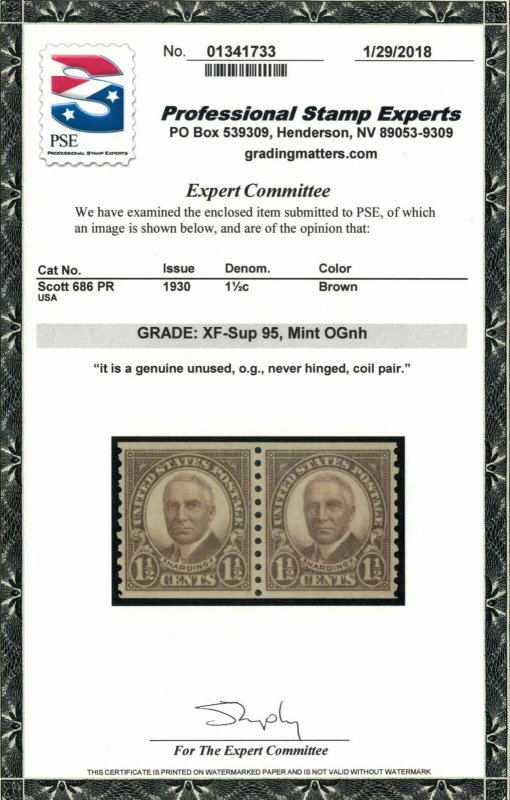 MALACK 686 XF-SUPERB OG NH, w/PSE (GRADED 95 (01/18)..MORE.. gg1091