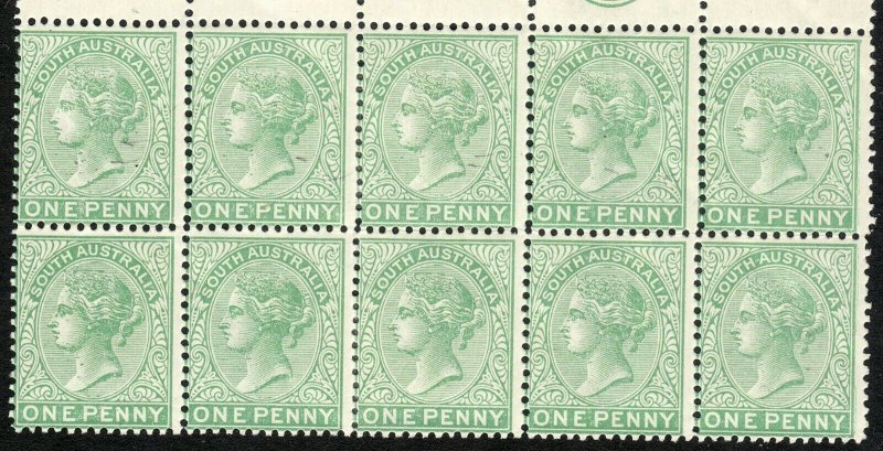 1895 - 1897 South Australia QV 1 penny perf 13 Wmk 73 MNH Sc# 105 BLK 10