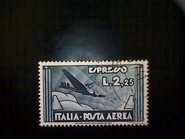 Stamps,  Italy, Scott #CE4, used(o), 1930 air semi-postal, Airplane and Sunburst 