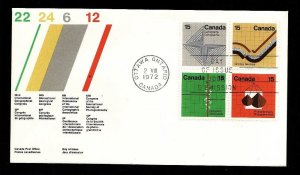 Canada-Sc#585a-stamps on FDC-block of 4-Earth Sciences-1972-