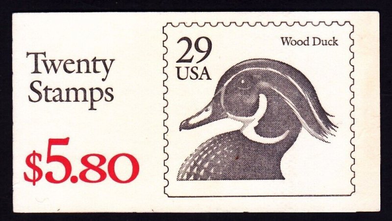 US BK174 MNH 1991 29¢ Wood Duck Full Booklet Plate #2222 @FACE