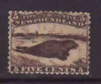 Newfoundland-Sc#25- id24-used 5c harp seal-1865-94-couple of very small hinge th