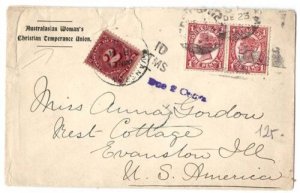 Queensland 1885 Womens' Temperance Union cover to USA franked 2x 1d, 2c postag 