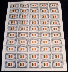 US #914 Belgium, Sheet of 50, F/VF to XF mint never hinged, Overrun County, v...