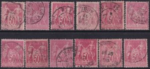 France 1890 Sc 101 selection of 12 used