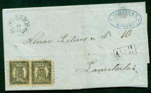 FINLAND 1869 10p pair tied WiBORG to Lauritsala ANK arrival marking Facit $2,250