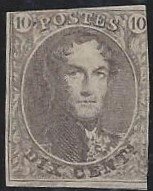 Belgium #10, Mint No Gum, King Leopold I, issued 1858