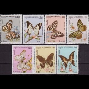CAMBODIA 1986 - Scott# 691-7 Butterflies Set of 7 NH