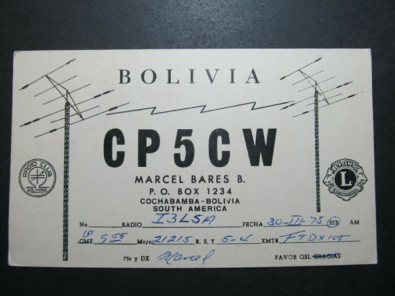 5672 Amateur Radio QSL Card Cochabamba Bolivia South America