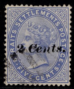 MALAYSIA - Straits Settlements QV SG85, 2c on 5c blue, FINE USED. Cat £100.
