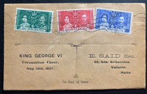 1937 Valletta Malta King George VI Coronation FDC First Day Cover KGVI Local