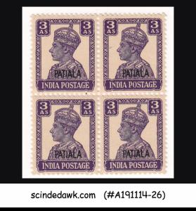 PATIALA STATE - 1944 3ANNAS/3AS KGVI SG#110 BLK OF 4 - OVPT - MINT NH